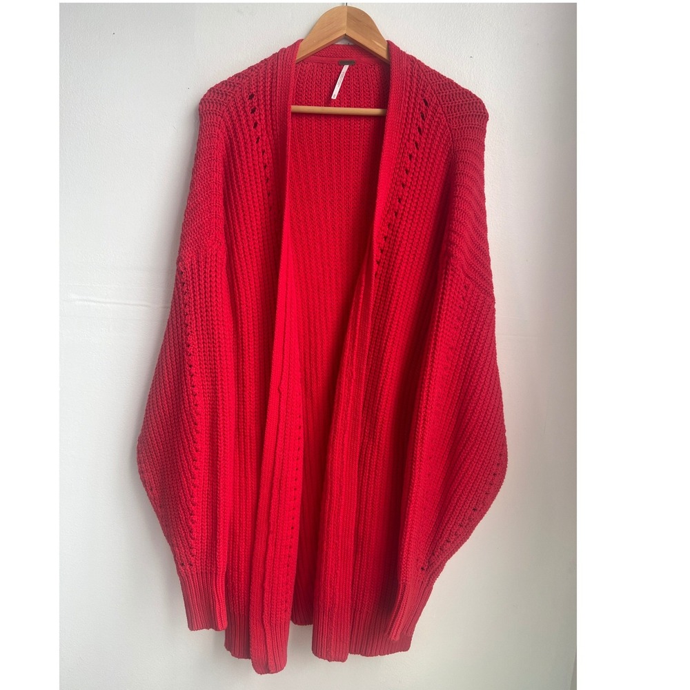 Free People Nightingale Cardigan Oversized Chunky Knit Size M Red OB722512